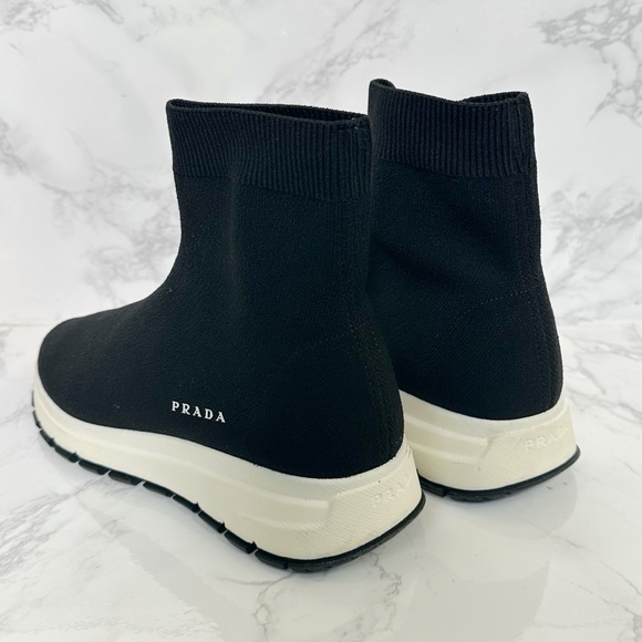 Prada Black Knit High-Top Sneakers - Picture 3 of 16